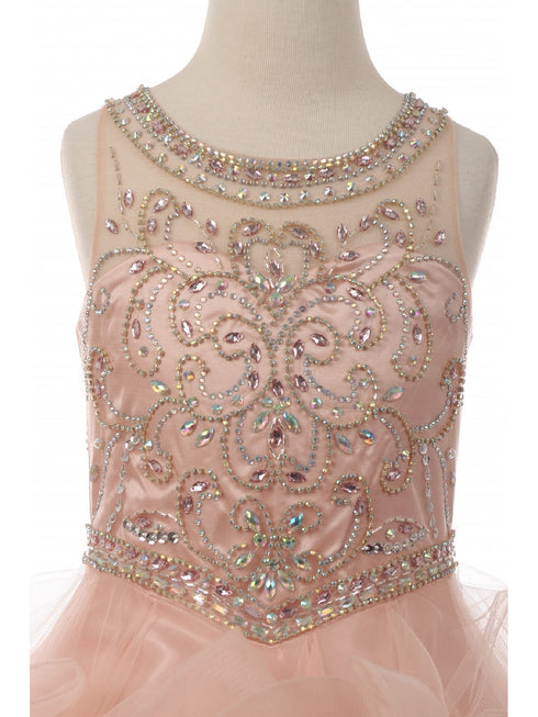 Little Girls Blush Ocean Waves Rhinestone Scoop Neck Pageant Dress 2-6 - SophiasStyle.com